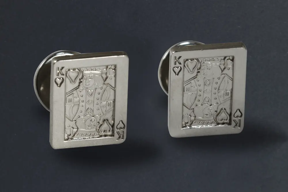 Die stamped playing card cufflinks in palladium plating