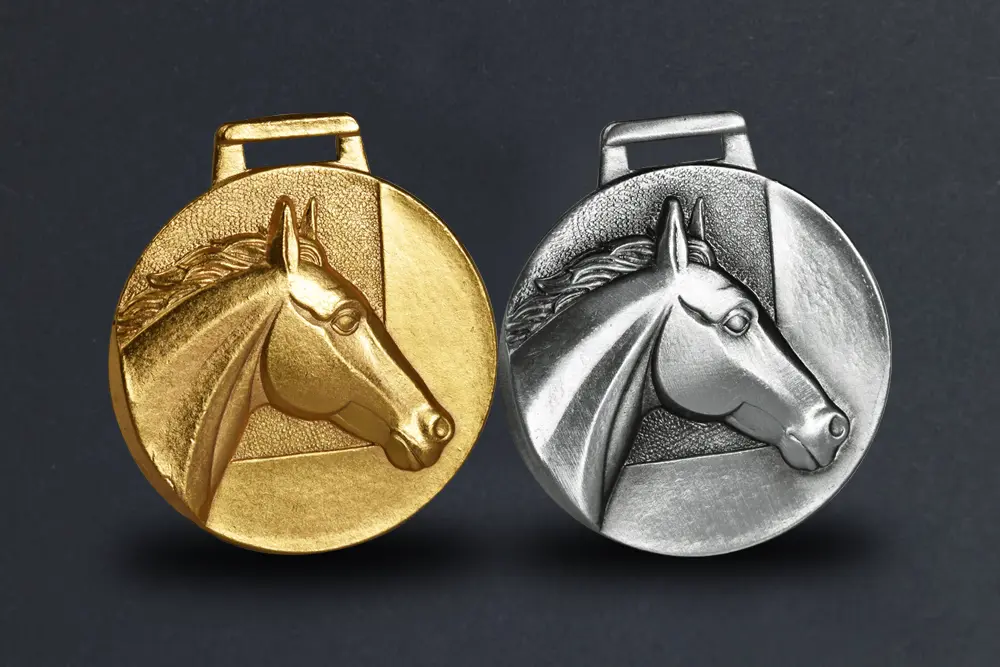 Gold and Silver plated, die stamped horse medals