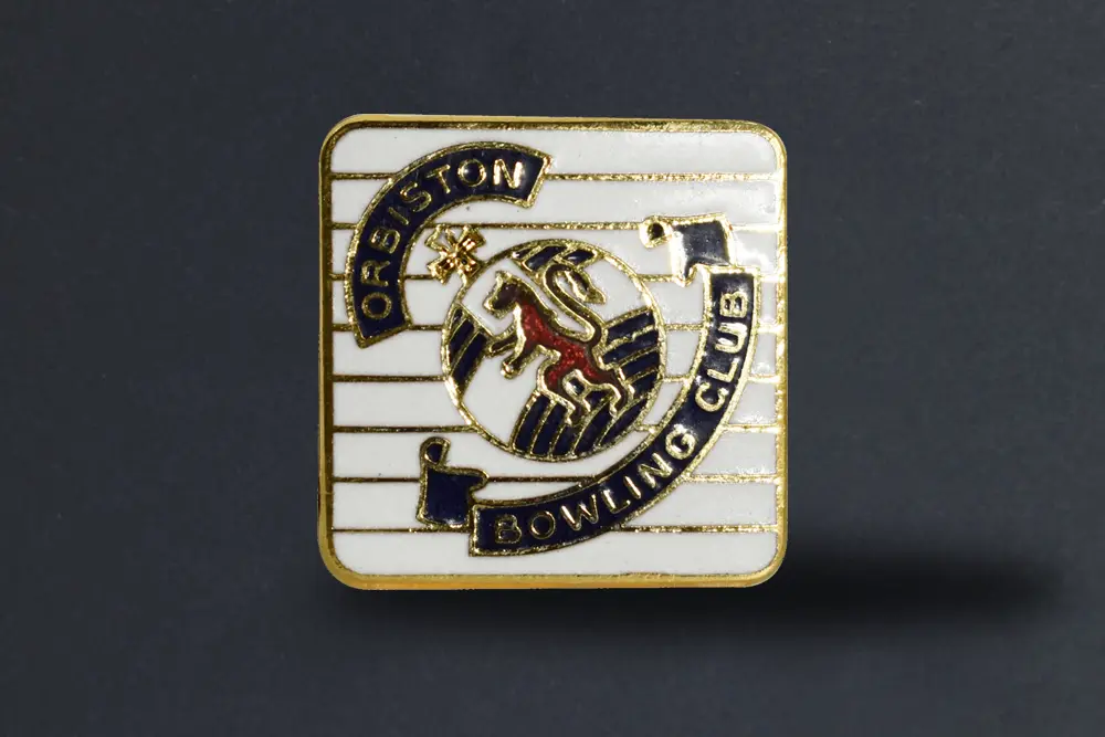 Orbiston Bowling Club gold plated badge with enamel detailing