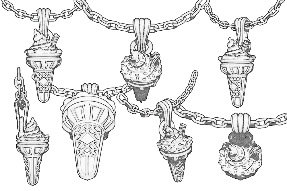 Ice cream pendant sketches from different viewpoints