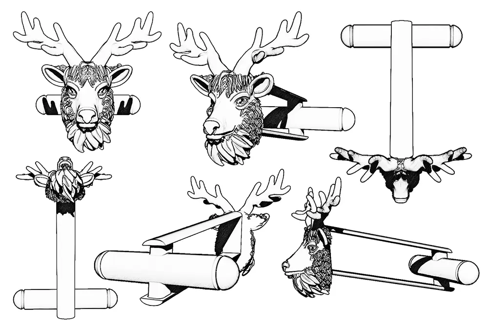Stag Cufflink Sketches from different viewpoints