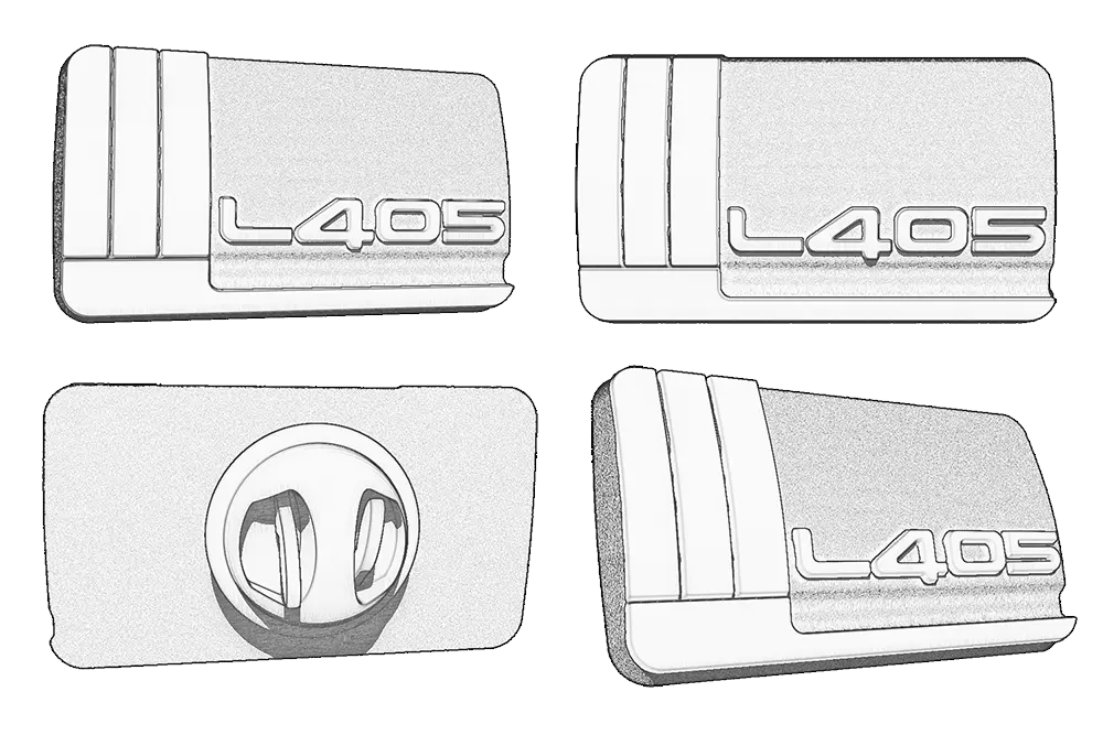 Jaguar Land Rover L405 badge sketches from different viewpoints
