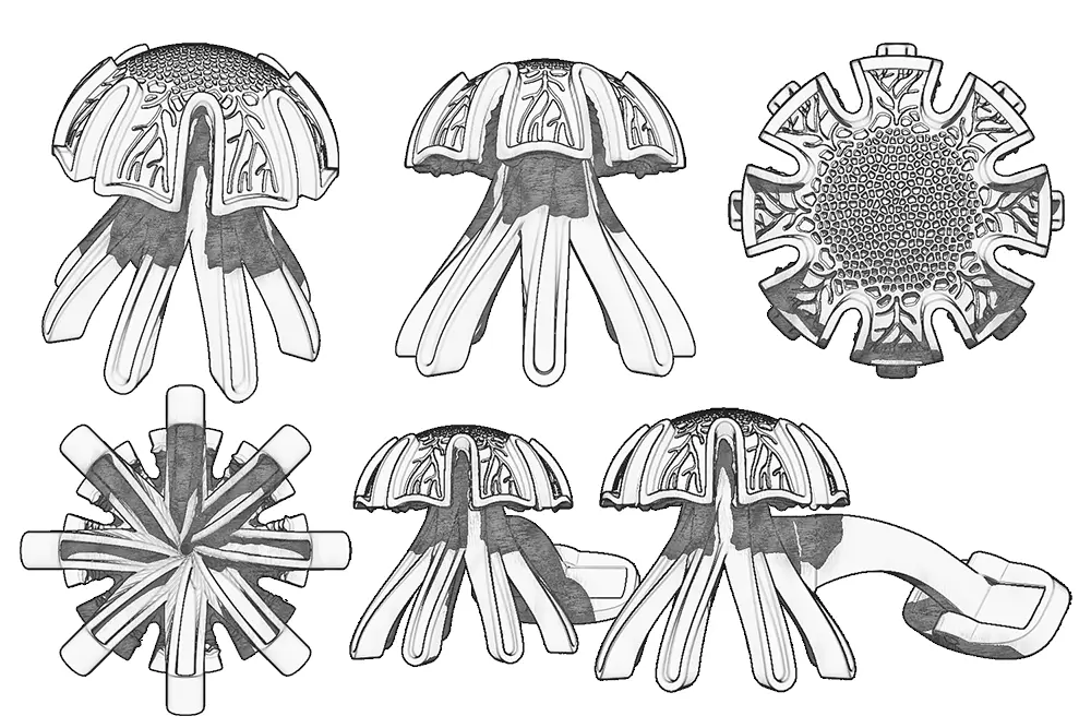 Jellyfish cufflink sketches from different viewpoints