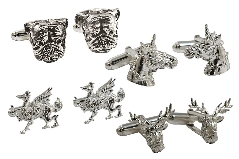 National animal cufflinks cast in sterling silver with hall-marked, whale tail, swivel fittings.