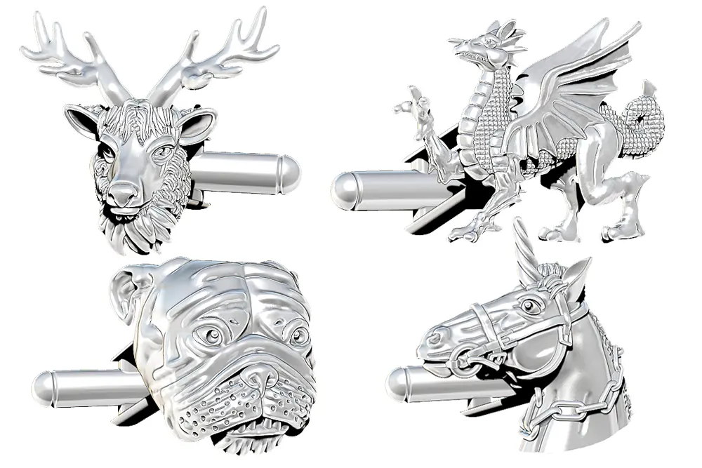 CAD renderings of the various national animal cufflinks in Sterling Silver.