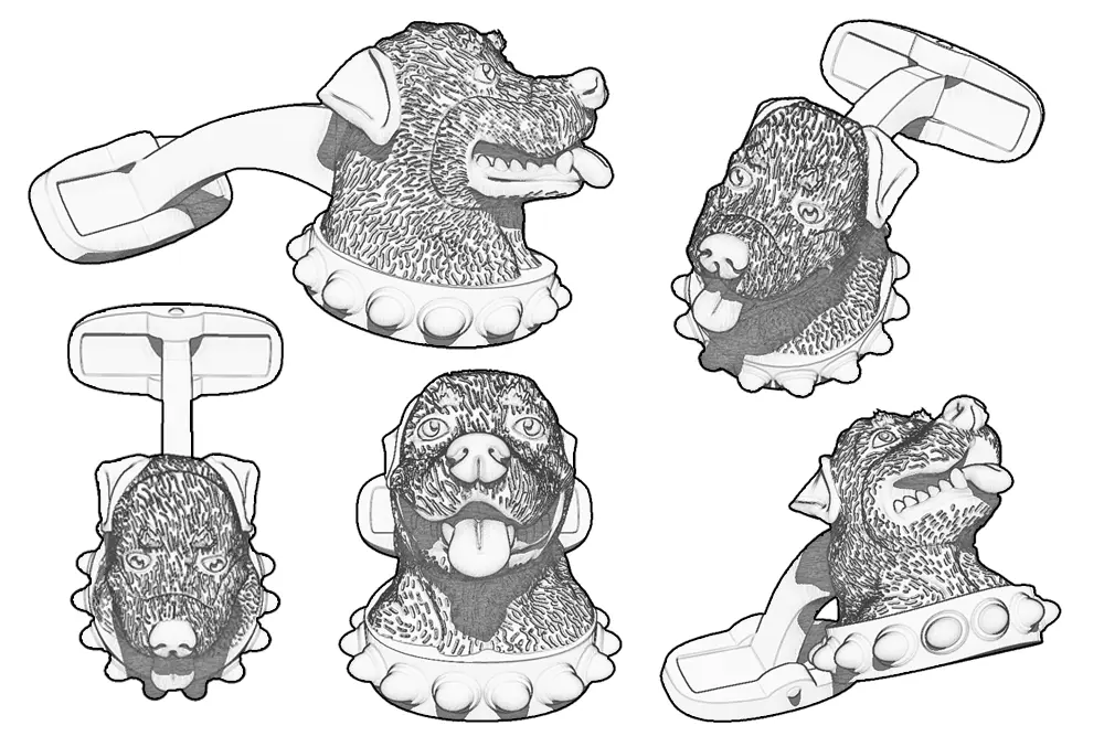 Rottweiler cufflink sketches from different viewpoints