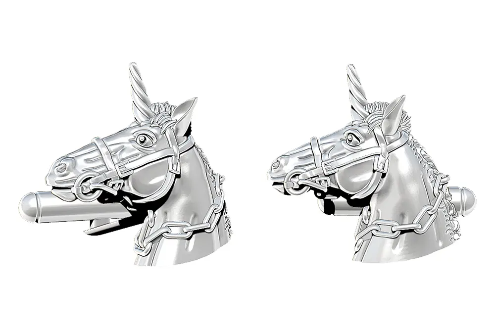 CAD Render of Unicorn cufflinks in sterling silver
