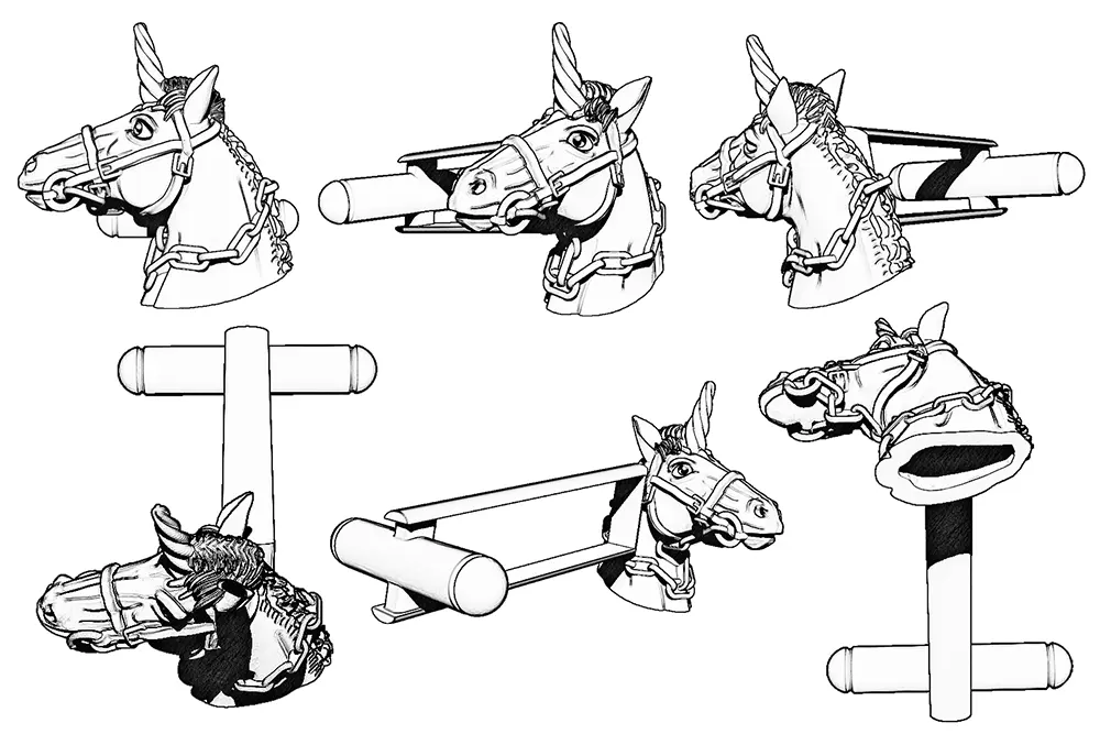 Unicorn cufflink sketches from different viewpoints