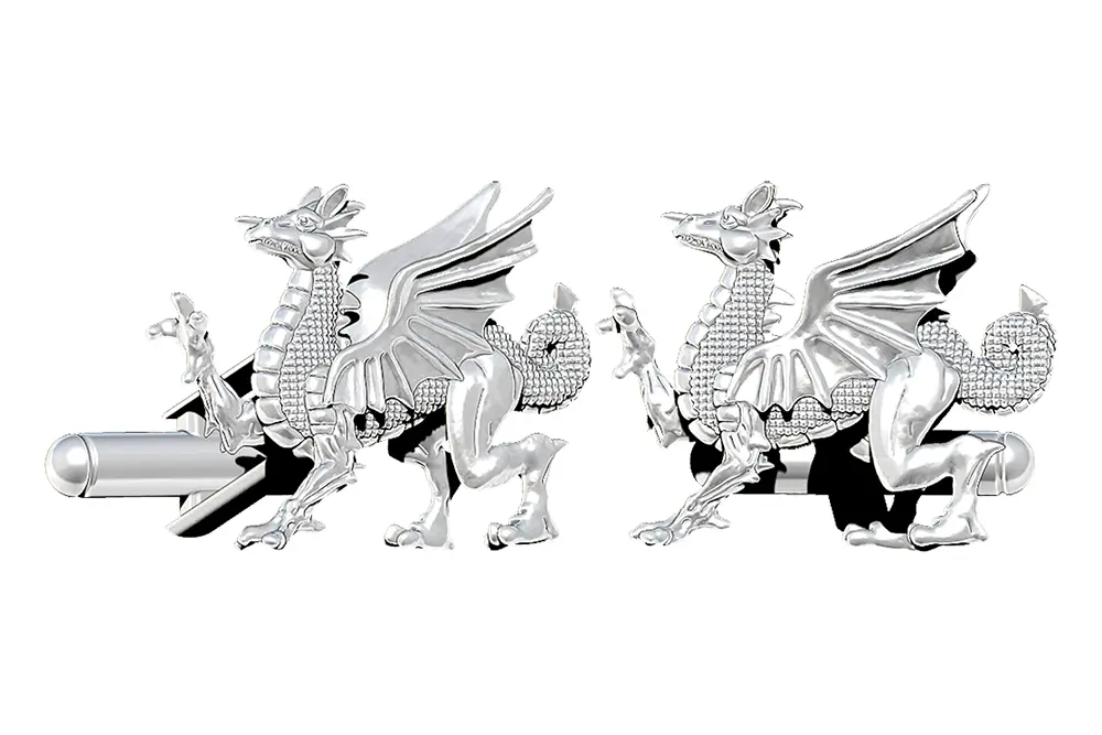 CAD Render of dragon cufflinks in sterling silver