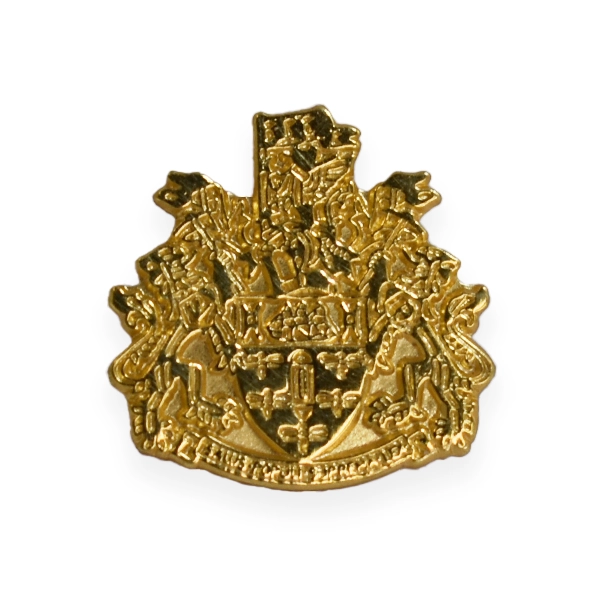 Heraldic relief gold plated pin with no enamel