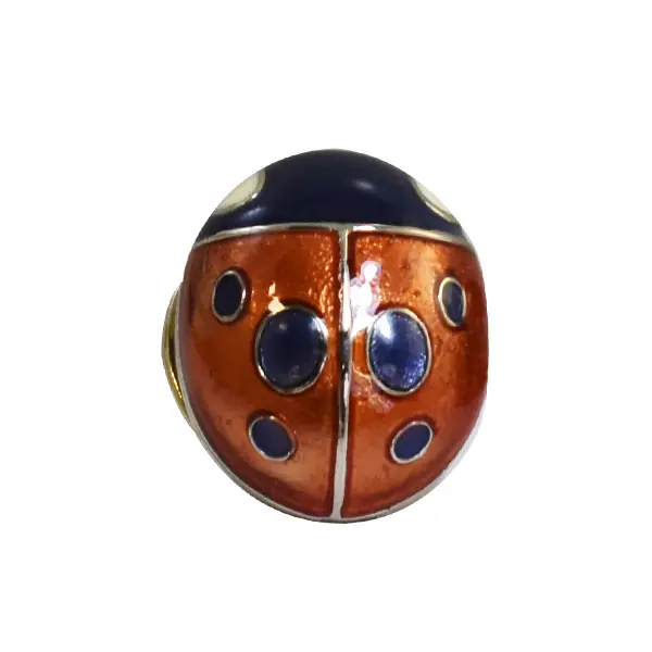 Die cast, silver-plated ladybird pin badge with enamel inlay.