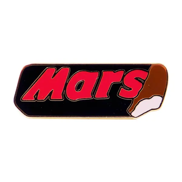 Die stamped, gold plated Mars badge with enamel inlay.