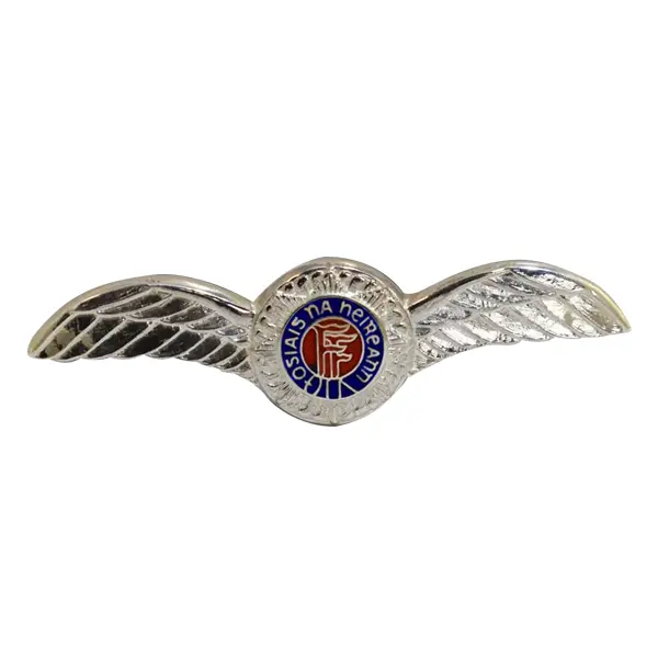 Die stamped, 925 sterling silver Irish Air Corps Cap Badge with enamel inlay.