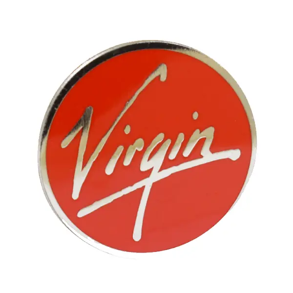 Custom promotional badge with Virgin logo and enamel inlay.