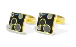 Die stamped, gold plated square cufflink with bubble design.