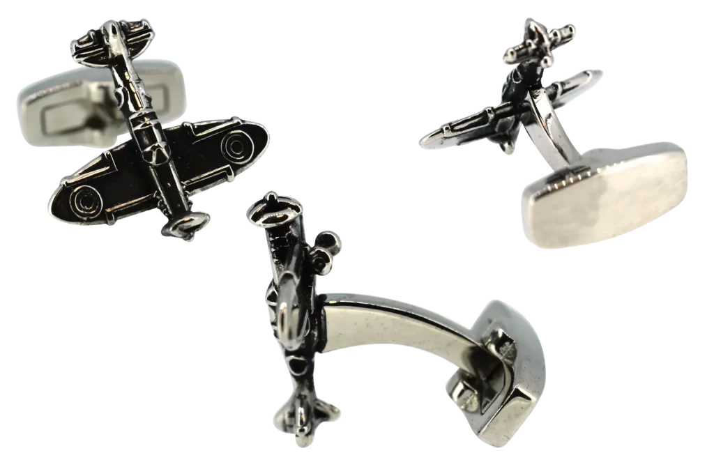 Die cast, Spitfire cufflinks with whale tail swivel fittings. 