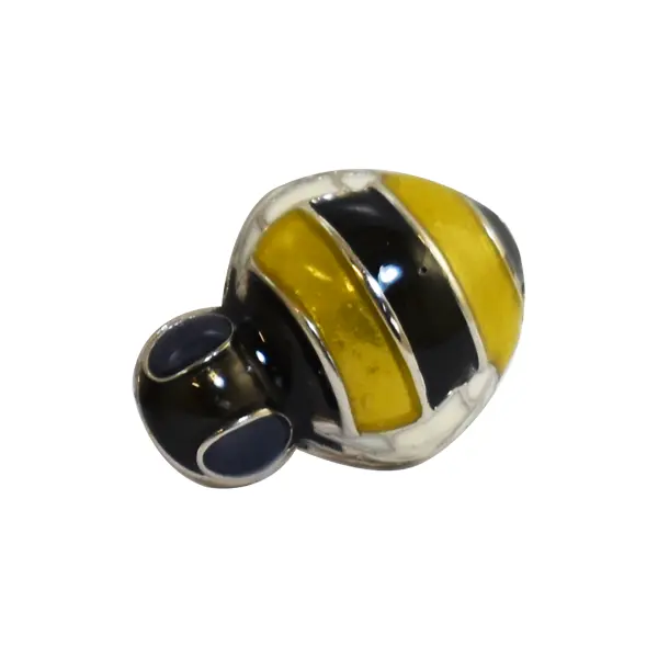 Die cast, silver-plated bumble bee pin badge with enamel inlay.