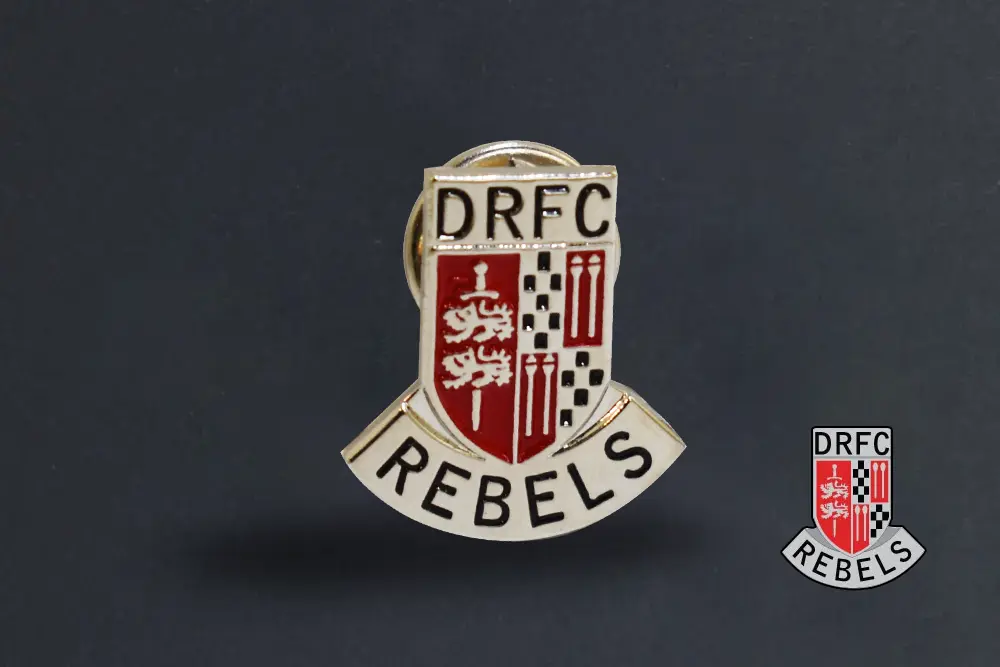 Simple, die stamped pin badge for a local rugby club.