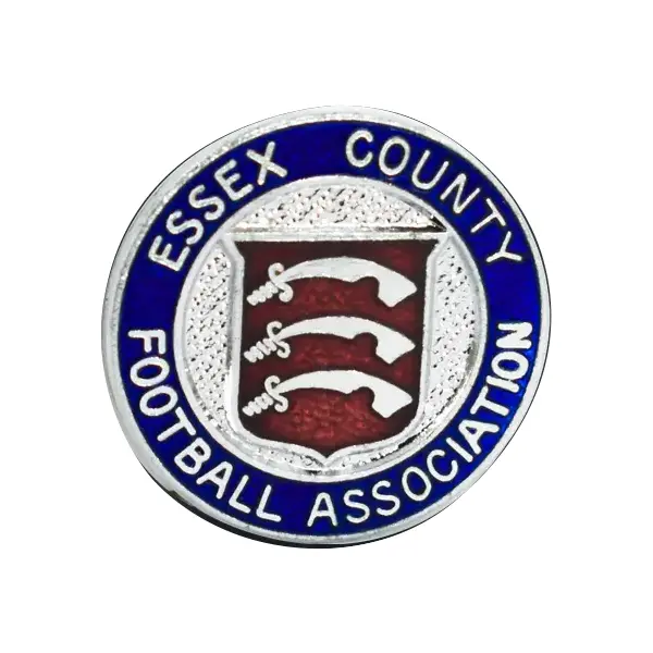 Die stamped, silver-plated Essex County FA Badge with enamel inlay.