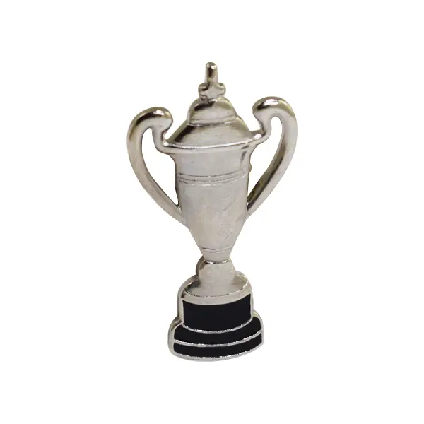 Die stamped, silver plated badge featuring a relief of the FA cup with enamel inlay.