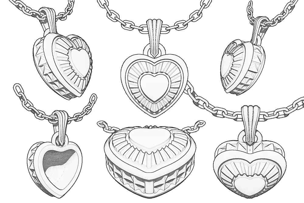 Custom heart pendant design sketches