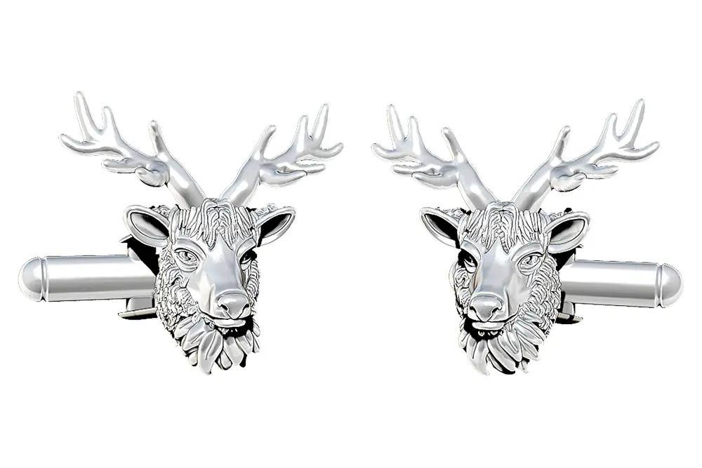 CAD Render of stag cufflinks in sterling silver