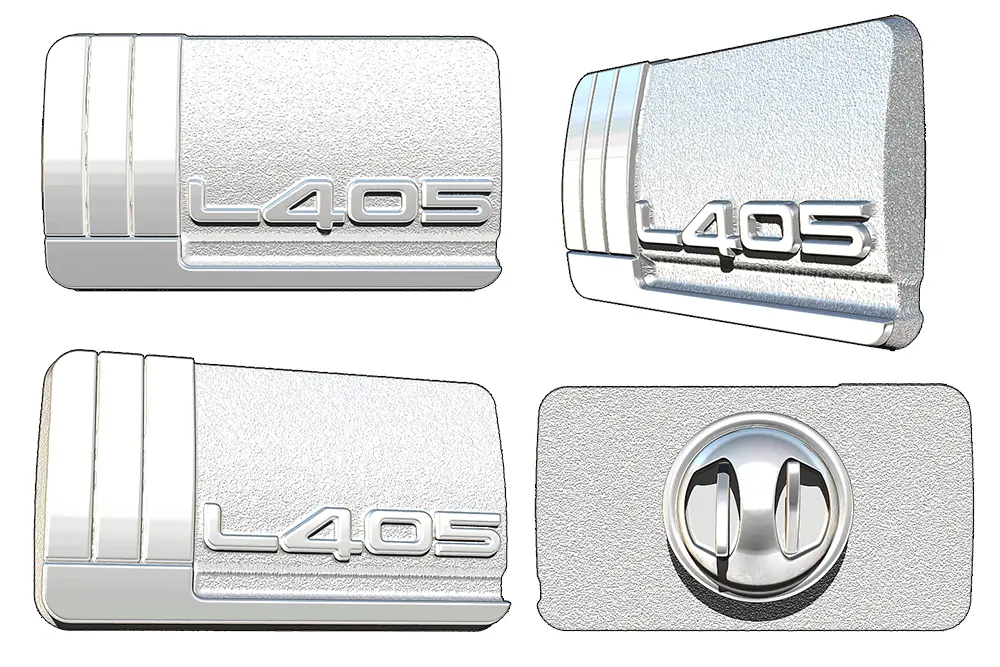 Custom Jaguar Land Rover L405 pin badge renders.