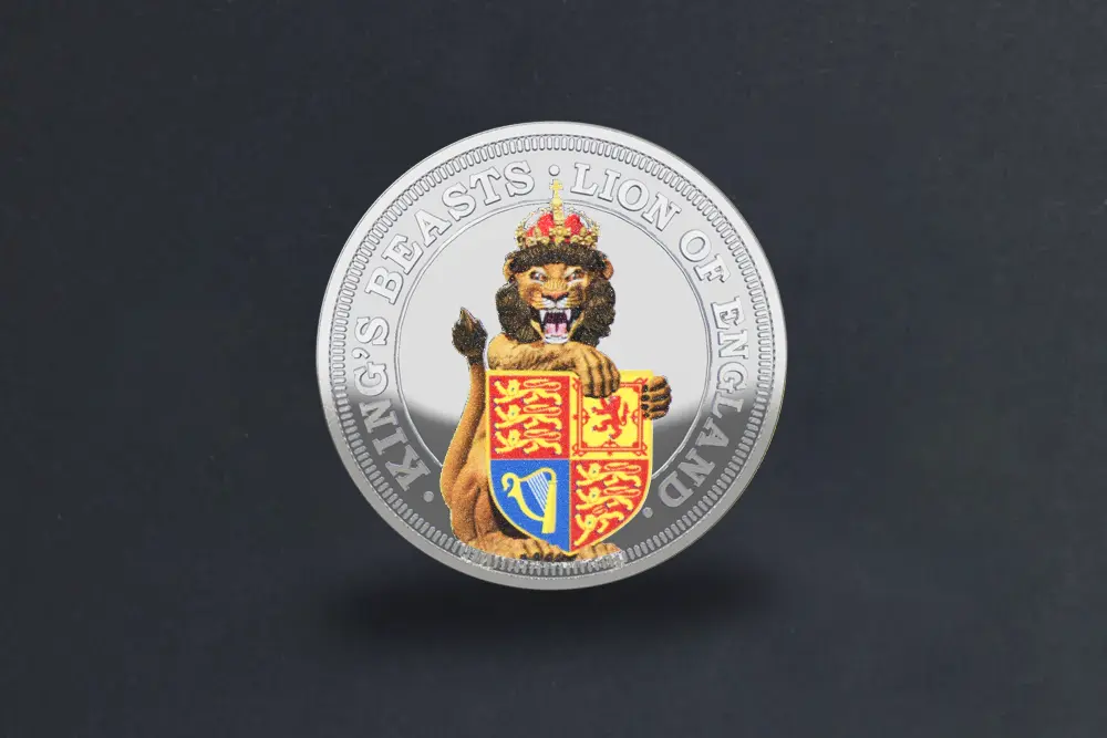 Die stamped, silver plated King's Beasts concept coin.