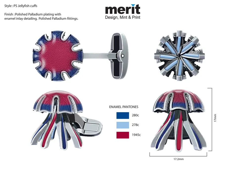 Jellyfish design custom cufflink specification sheet