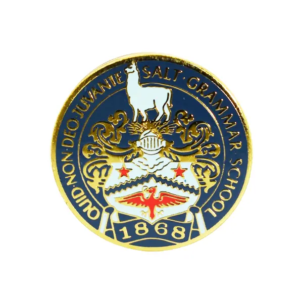 Die stamped, gold-plated Badge featuring the Salt Grammar School crest with enamel inlay.