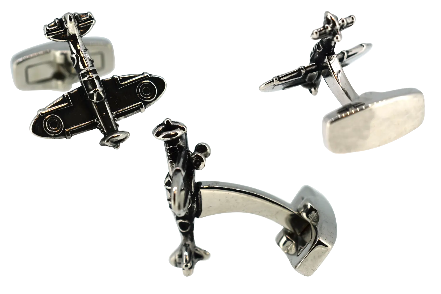Die cast, Spitfire cufflinks with whale tail swivel fittings.