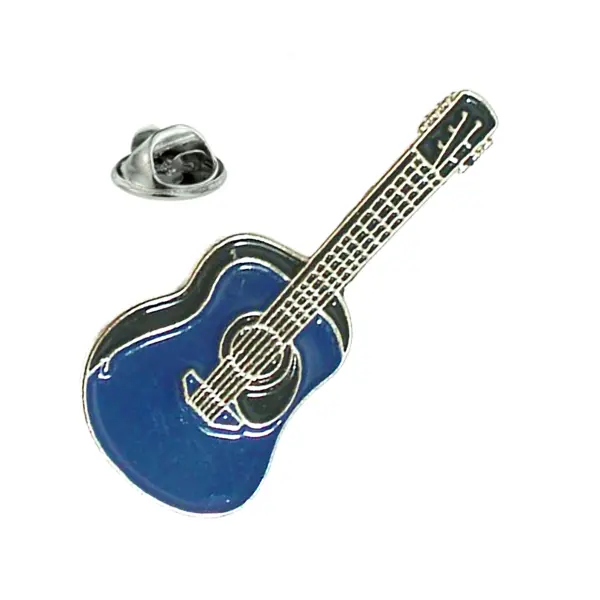 Blue acoustic guitar pin badge