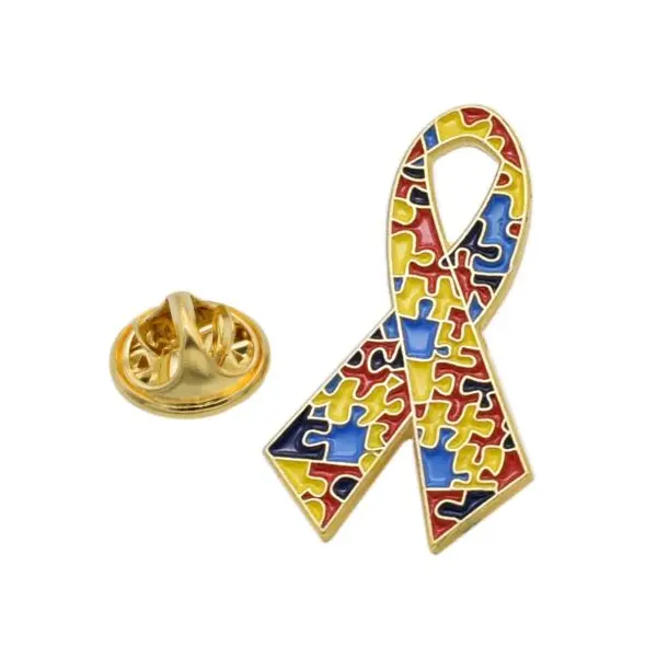 Autism awareness ribbon pin badge