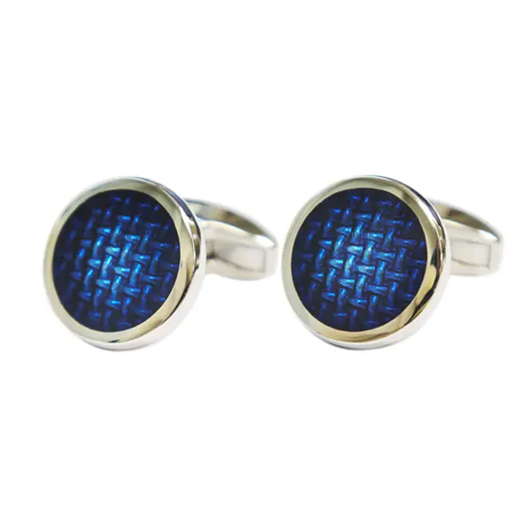 Blue weave circle cufflinks