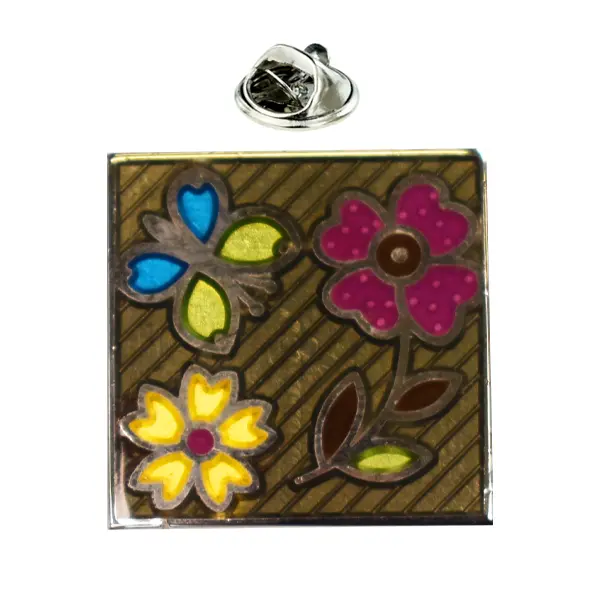 Butterfly and flowers pin badge