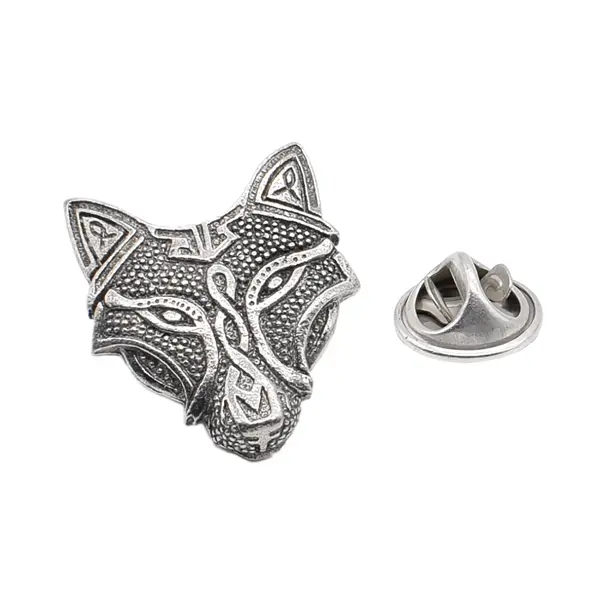 Celtic wolf head pin badge