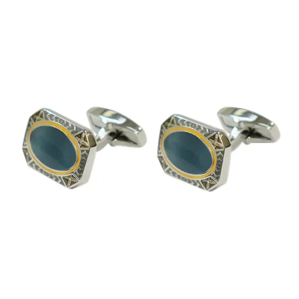 Chamfered square oval grey cufflinks