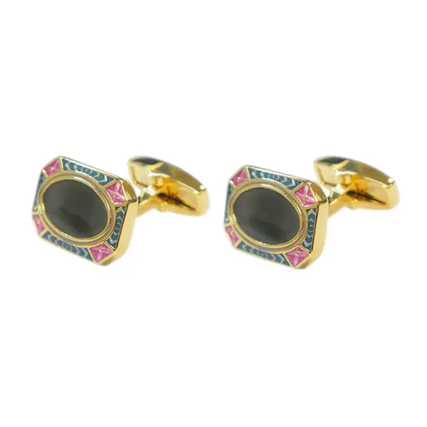 Chamfered square oval gold cufflinks