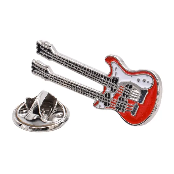 Double headed electric guitar pin badge