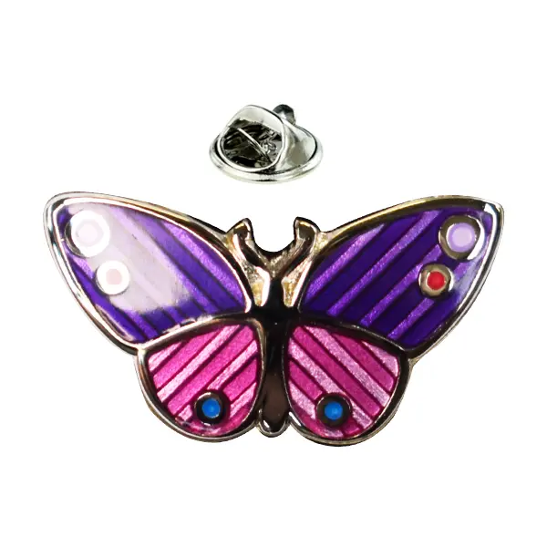 Purple and pink butterfly pin badge