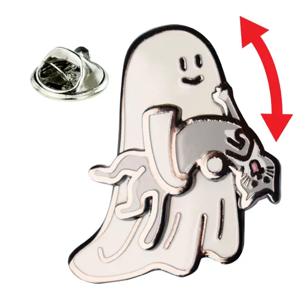 Ghost carrying a cat pin badge