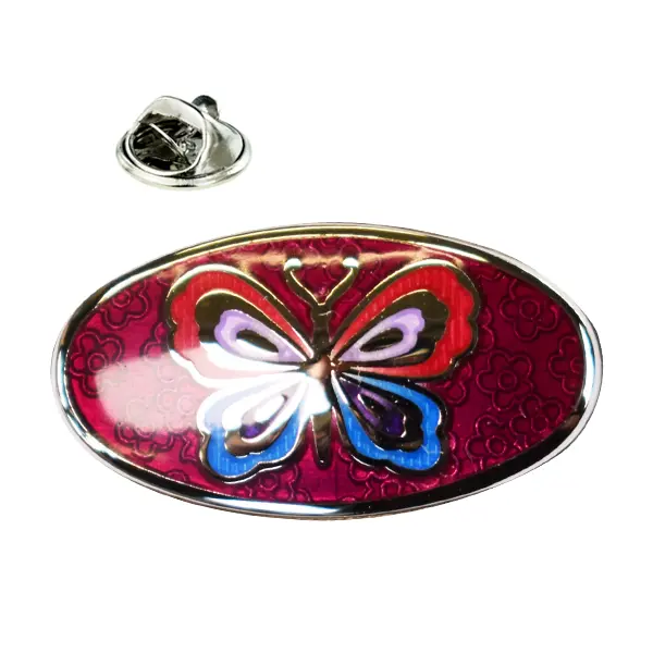 Oval butterfly pin badge