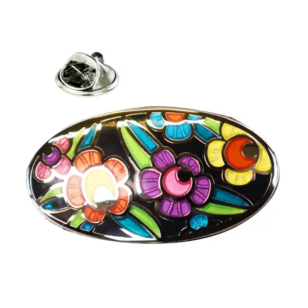 Oval flowers pin badge