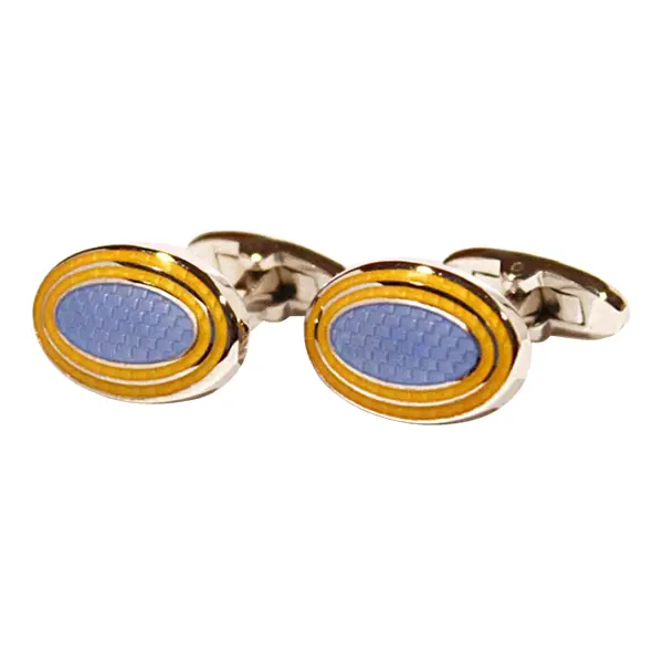 Oval weave yellow and blue cufflinks