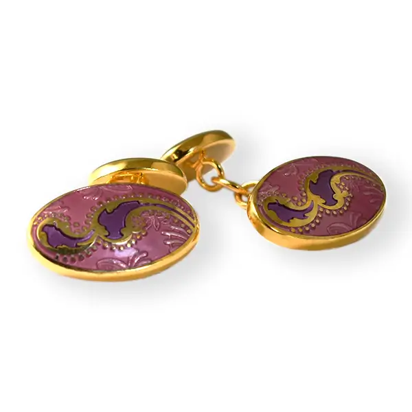 Paisley style ornate enamel chain link cufflinks