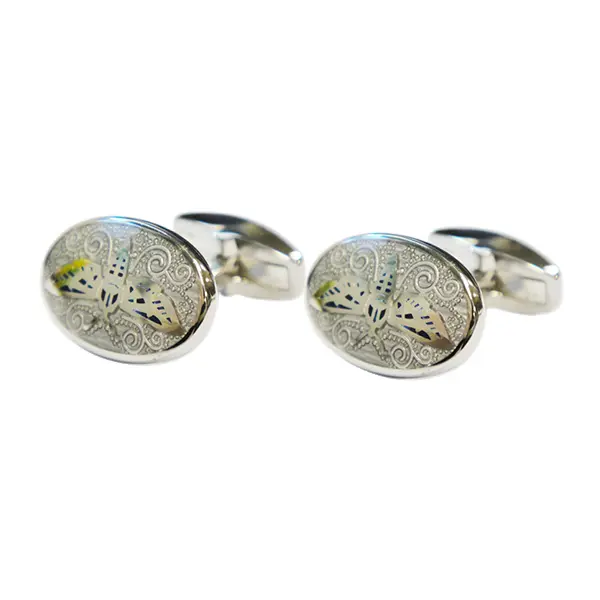 Grey butterfly oval cufflinks