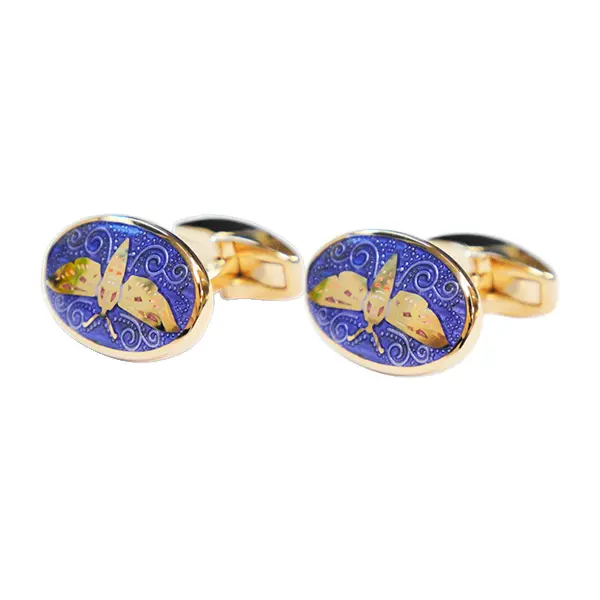 Purple butterfly oval cufflinks