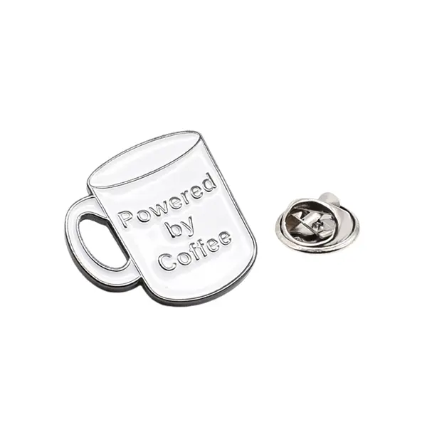 Powered by coffee mug pin badge