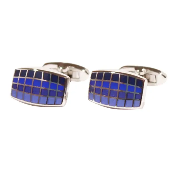 Rectangle blue grid cufflinks