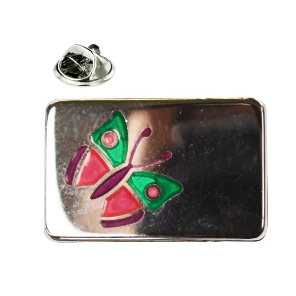 Rectangular butterfly pin badge